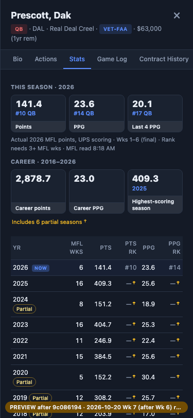Player panel